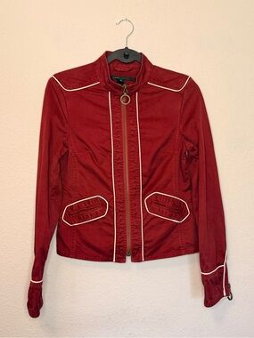 Marc Jacobs Y2K Deep Red Zip-Front Cotton Jacket with White Piping